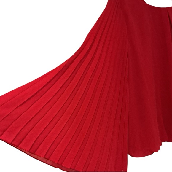 BCX Red Pleated Sleeve Blouse XL Chiffon Dressy Top - Picture 7 of 9